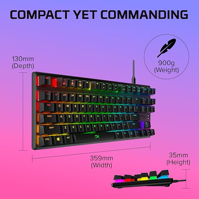 HyperX Alloy Origins Core - Tenkeyless Mechanical Gaming Keyboard, Software Controlled Light & Macro Customization, Compact Form Factor, RGB LED Backlit, Linear HyperX Red Switch,Black