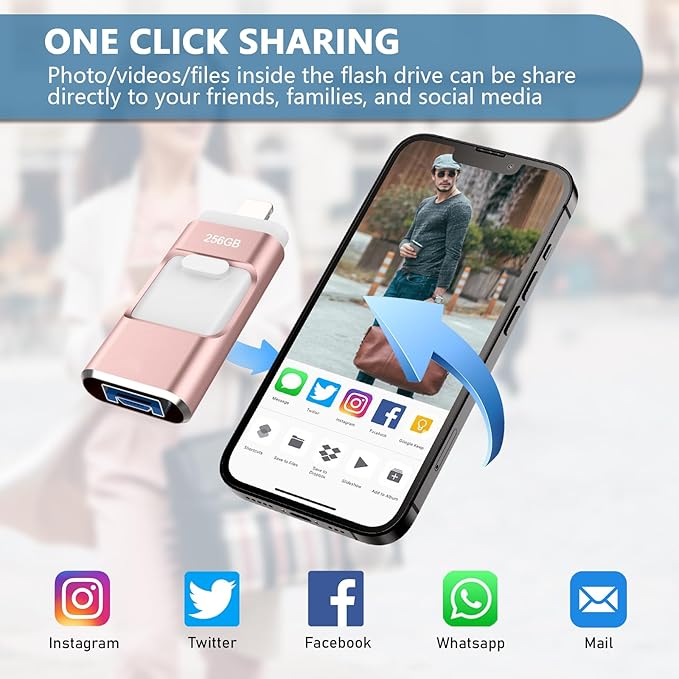 256GB Flash Drive[No App Required] Intended for Phone Tablet Androidphone and Computers, 4 in 1 Photo Stick for Phone Memory Storage Easily Backup Photos Videos（Pink）