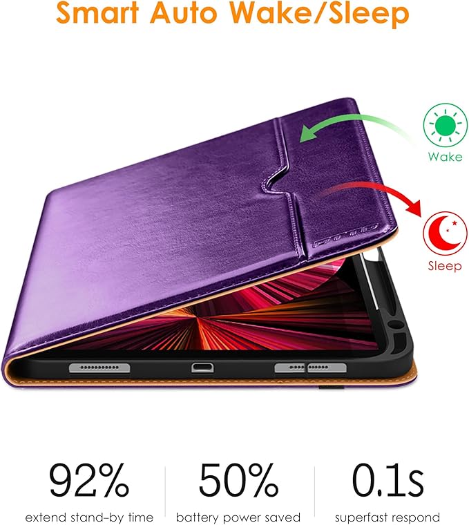 DTTO Case for iPad Pro 11 Inch 4th / 3rd / 2nd / 1st Generation 2022/2021/2020/2018,Premium PU Leather Folio Stand Cover with Hand Strap, Auto Wake/Sleep,Multiple Viewing Angles, Dark Purple