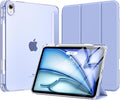 MoKo for iPad Air 11 inch Case (M4/M3/M2) 2026/2025/2024, iPad Air 5th/4th Gen 10.9 inch Case 2022/2020 with Pencil Holder, Slim Trifold Cover with Hard PC Translucent Back Shell, Lavender Purple