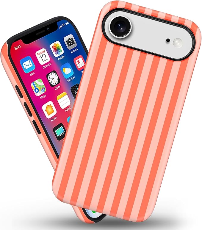 Magnetic for iPhone 17 Air Case Cute Stripes Phone Case, Shockproof Slim TPU and Hard PC Protective Phone Cover Compatible with MagSafe Designed for Women Girls, Deep Orange