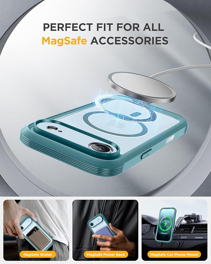 Miracase Magnetic for iPhone Air Case 6.5" [Compatible with MagSafe] Full-Body Phone Case with Built-in Glass Screen Protector & Camera Control,Drop Proof iPhone 17 Air Case Cover, Green