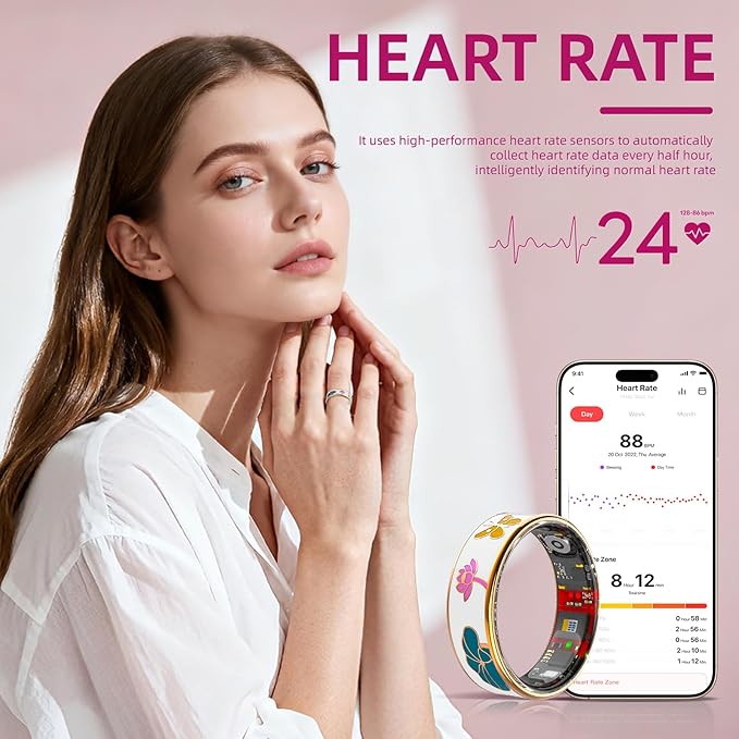 Smart Ring Health Tracker, Men & Women, Featuring a Heart Rate Monitor, Sleep Tracker, 8 Exercise Modes, Step Counter, IP68 Waterproof(White, 10)