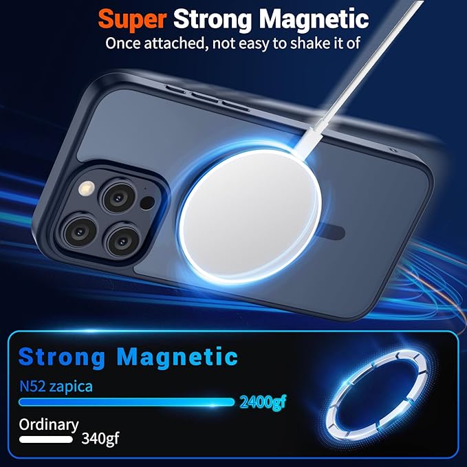 SUPFINE Magnetic for iPhone 15 Pro Case (Compatible with MagSafe) (Military Grade Drop Protection) Translucent Matte Shockproof Phone Cover,Dark Blue
