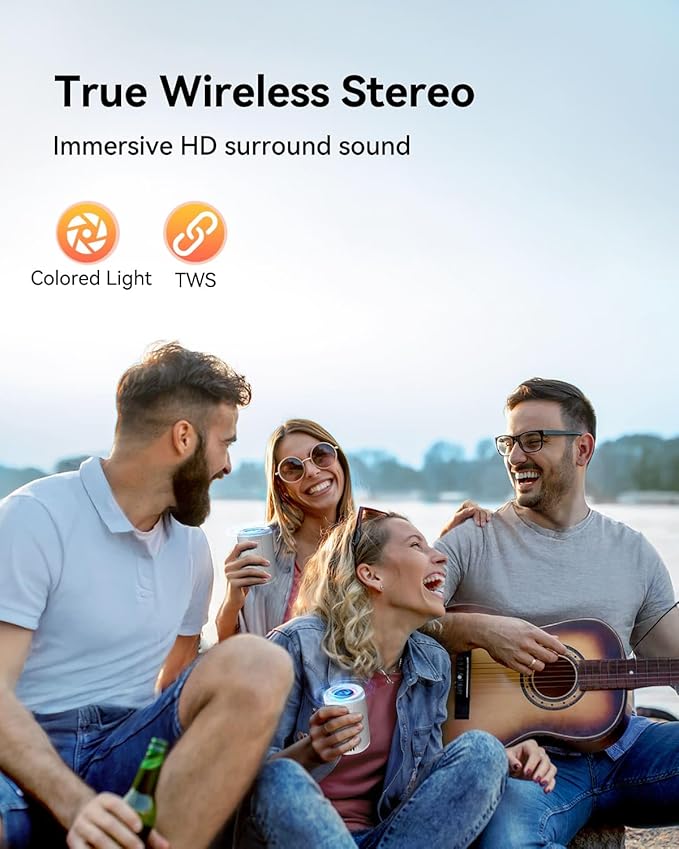 LENRUE Small Portable Bluetooth Speaker with Lights, TWS Stereo Surround Sound, Type C Powered, Bluetooth 5.3, AUX TF Card Input, Wireless for Outdoor Home, Coolest Gifts