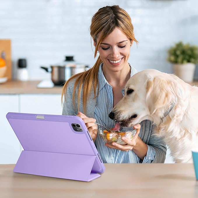 Kidopire New Compatible with iPad Pro 11 Inch Case (M4 2024/M5 2025) with Pencil Holder, Smart Cover with Protective Trifold Stand & Soft TPU Back, Auto Wake/Sleep, Support Pencil Pro, Lavender