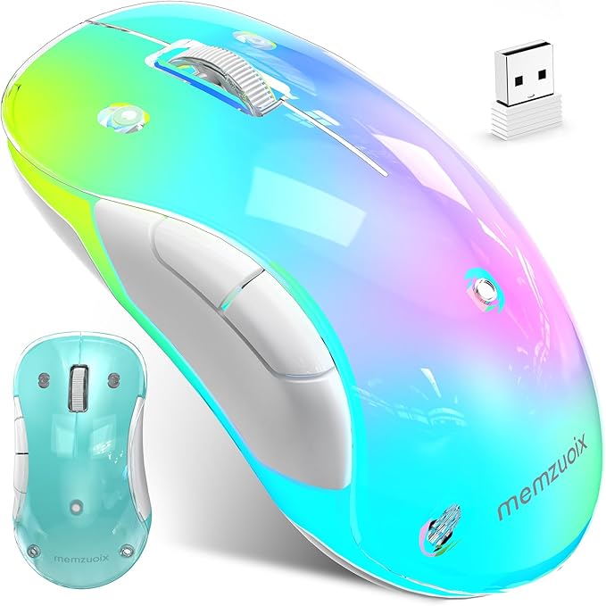 memzuoix 2.4G LED Wireless Mouse, Rechargeable Ergonomic Mouse with Detachable Cover, 1400 DPI Portable Optical Computer Mouse with USB Receiver for Laptop, PC, Desktop and MacBook, 5 Buttons-Blue