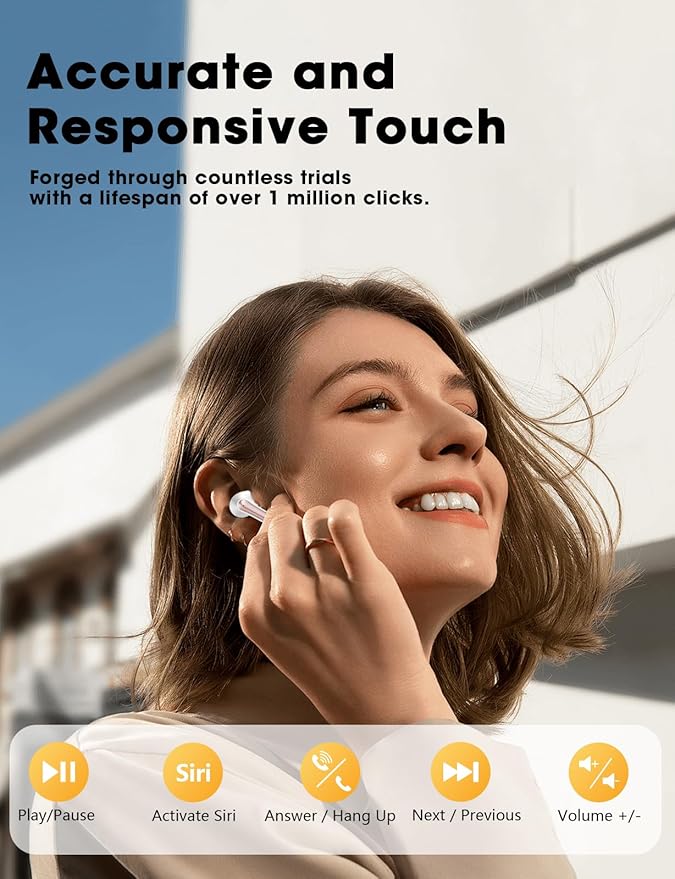 ZZU Wireless Earbuds Bass Stereo Headphones Bluetooth 5.3 Ear Buds, 48H Playtime, LED Display in Ear Earphones with Mic, IPX7 Waterproof, Touch Control Lightweight for iPhone/Sports/Laptop Rosegold