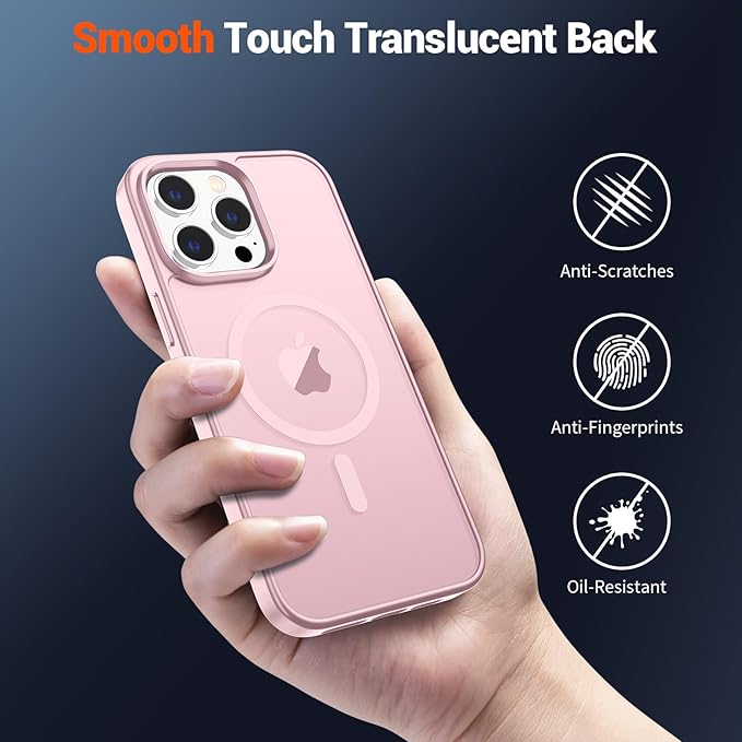 SUPFINE Magnetic for iPhone 13 Pro Case (Compatible with MagSafe) (Military Grade Drop Protection) Translucent Matte Shockproof Phone Cover,Light Pink