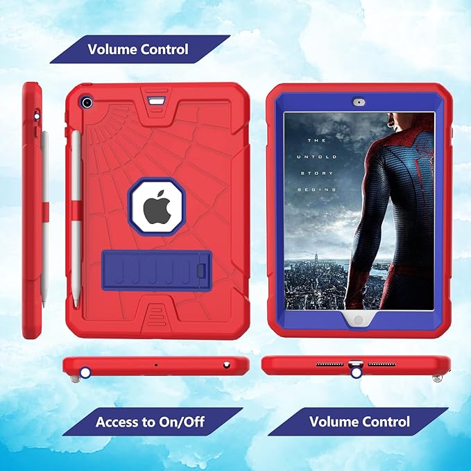 New iPad 5th 6th Generation Case 9.7 inch 2017 2018 Released with Stand & Pencil Holder | Kids Friendly 3-Layer Heavy Duty Rugged Protective Shockproof | Red & Blue