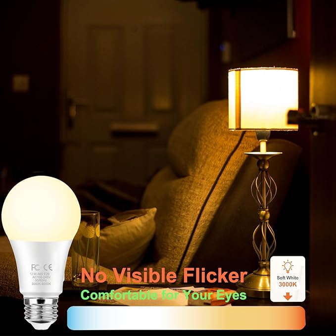 GRV 12W A60 Smart Light Bulb with a 2.4GHz Remote Control,Color Changing Led Bulb,Stepless Dimmable 2700-6500K,100W Incandescent Lamp Equivalent,1000LM CRI>80,E26 Base,Home Decor,1 Bulb & Remote