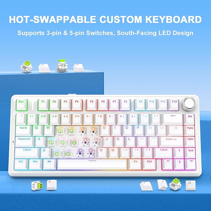 AULA F75 - 75% Mechanical Keyboard, Wireless Gaming keyboard BT5.0/2.4GHz/USB-C, Hot Swappable Custom Pre-lubed Switches with Knob, RGB Backlit Shine-Through PBT Keycaps Creamy Sounding Keyboard