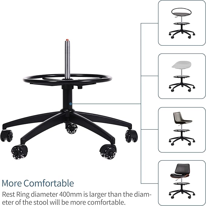 Frassie 17.7 inch Metal Chrome Office Stool Foot Rest Ring, Black Studio Drafting Chair Footrest Ring (Black)