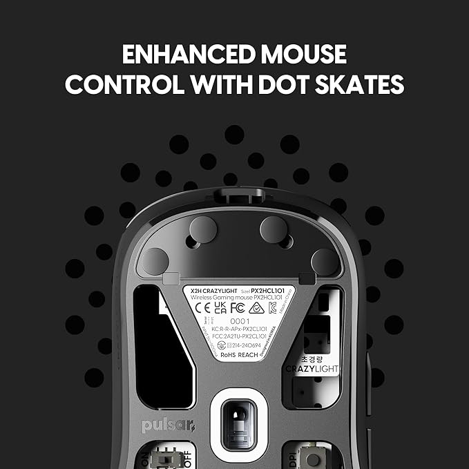 Pulsar Gaming Gears X2H Crazylight Wireless Gaming Mouse, Ultra Lightweight 1.51 oz (43g), Optical Switch, 32000 DPI, 750 IPS, XS-1 Sensor, 8k Compatible (Medium, Jet Black)