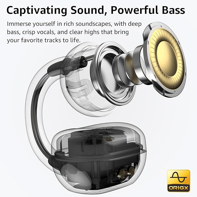TOZO OpenEarRing True Open Ear Earbuds, Lightweight Comfort Open Ear Clip Wireless Earbuds, 40H Play Bluetooth 5.4 Headphones with Smart Digital Display Design Fit Sports Running, Workout Khaki