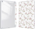 Case for iPad 9th / 8th / 7th Generation (2021/2020/2019) 10.2 inch, Case with Pencil Holder, Stand Clear Back Cover Cute Cool Design for Women Girls, Auto Sleep/Wake, Pink Flower