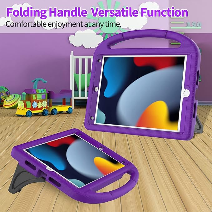 Kids Case for iPad 10.2 & 10.5, iPad 9th/8th/7th Generation 10.2" 2021 2020 2019 Case with Screen Protector, iPad Air 3rd Gen/Pro 10.5 inch Protective Cover with Handle Stand, Purple