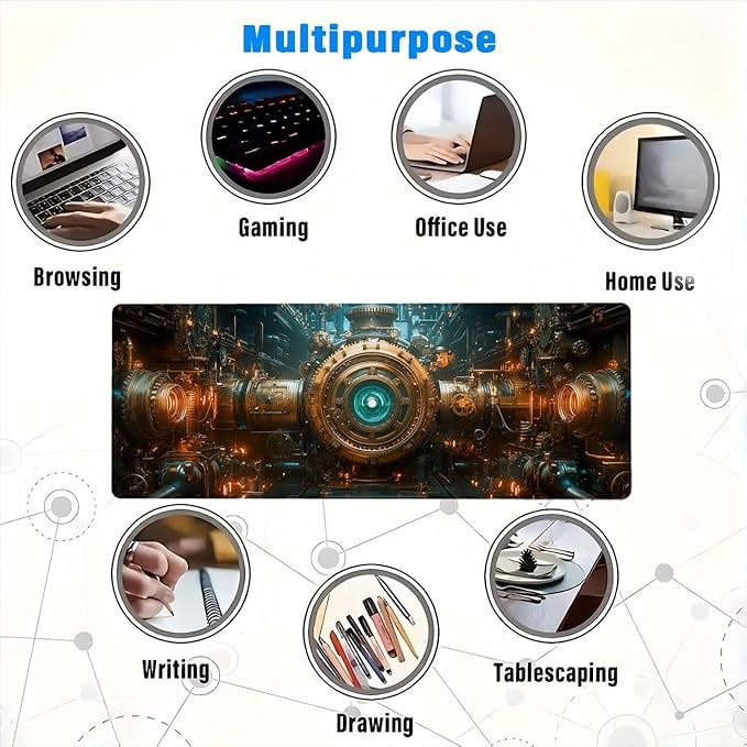 Steampunk Large Mouse Pad Industry Gear Precision Mousepad XL Large Gaming Mouse Pad Laptop Keyboard Mat Desk Pad Ideal for Office, Home, or Remote Work 31.5x11.8 Inch