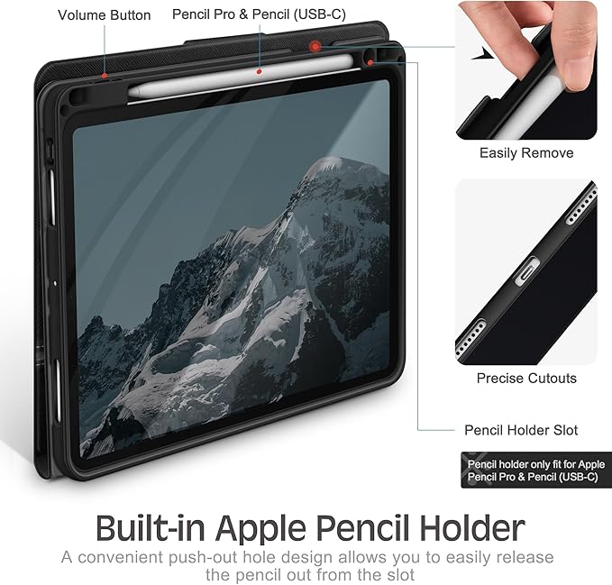 KingBlanc Case for iPad Pro 13-inch (M5 2025, M4 2024) with Pencil Holder, PU Leather Book-Style Cover, Auto Sleep/Wake, Pencil Pro & USB-C Compatible, Multi-Angle Stand for Viewing & Drawing, Black