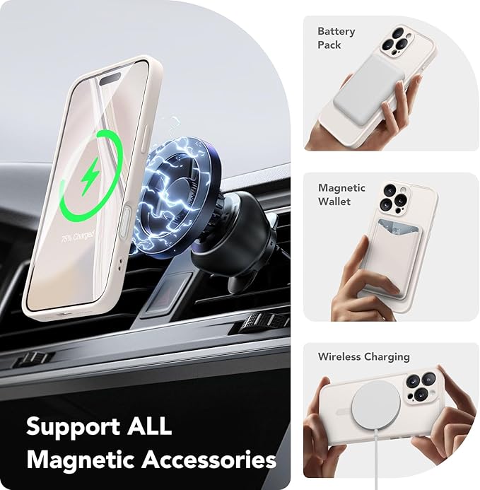 CAPRARO Magnetic Compatible with iPhone 16 Pro Max Case, Upgraded [Full Camera Protection] [Compatible with MagSafe] Protective Translucent Matte Women Phone Case Cover, Stone