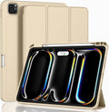 ZryXal iPad Pro 11 Inch Case (M5) 2025/ (M4) 2024 (Model: A2836/A2837/A3006), Trifold Stand Smart Cover with Pencil Holder and Soft TPU Back, Auto Wake/Sleep (Champagne Gold)