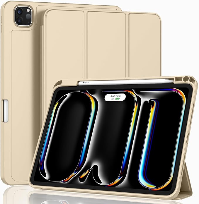 ZryXal iPad Pro 11 Inch Case (M5) 2025/ (M4) 2024 (Model: A2836/A2837/A3006), Trifold Stand Smart Cover with Pencil Holder and Soft TPU Back, Auto Wake/Sleep (Champagne Gold)