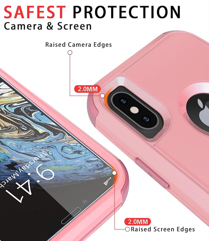Diverbox for iPhone X Case/iPhone Xs Case [Shockproof] [Dropproof] [Tempered Glass Screen Protector ] Heavy Duty Protection Phone Case Cover for Apple iPhone X/XS (Pink)