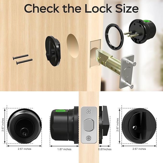 GeekTale Fingerprint Deadbolt, Fingerprint Door Knob, Smart Deadbolt Lock, Smart Door Lock, Twist to Lock&Unlock, Keyless Entry Door Lock with App, for Front Door, Garage, Easy Installation
