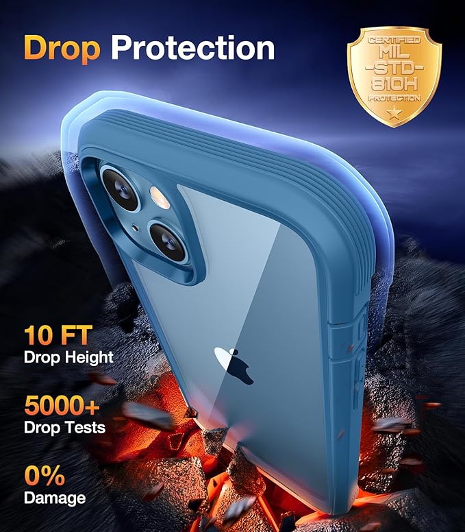 Diaclara Designed for iPhone 13 Case, Full Body Rugged with Built-in Touch Sensitive Anti-Scratch Screen Protector, Soft TPU Bumper Case for iPhone 13 6.1" (Blue and Clear)