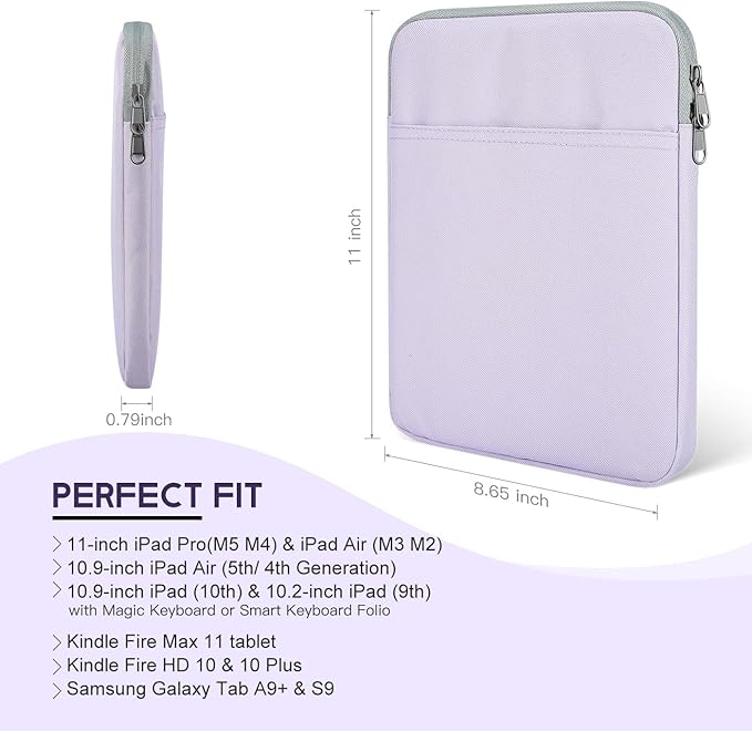 9-11 inch Tablet Sleeve Case for Fire Max 11 Tablet/Kindle Fire HD 10 Plus 10.1", iPad Pro M5 M4 /A16 11-in, iPad Air M2 M3 M4, 10.2 10.5 10.9 iPad Air, Galaxy Tab A9+ Plus, Fit Magic Keyboard -Purple