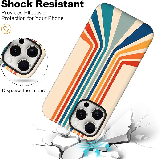 Magnetic for iPhone 14 Pro Case Cute Stripes Phone Case, Shockproof Slim TPU and Hard PC Protective Phone Cover Compatible with MagSafe Designed for Women Girls,Retro Stretch