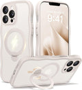 CAPRARO for iPhone 13 Pro Max Case with 360° Spin Magnetic Stand for Women, [Compatible with MagSafe] [Full Camera Protection] Cute Wave Translucent Matte Case for iPhone 13 Pro Max, Stone