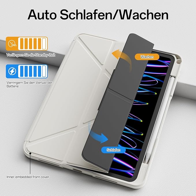 Case for iPad Pro 11 inch (4th/3rd/2nd Generation) 2022/2021/2020 with Clear Back, Multi-Angle Stand, Soft Silicone & Shockproof Tablet Protective Case (Cream)