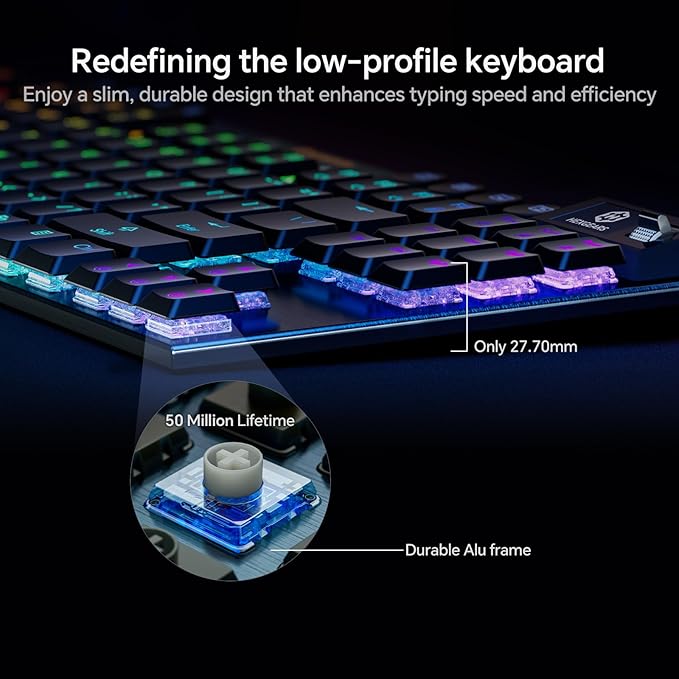 Hexgears Immersion A3 Low-Profile Wireless Mechanical Keyboard, TKL Hot-Swappable Aluminum Gaming Keyboard, BT5.0/2.4GHz/USB-C Clicky Switches, RGB Backlit, TFT Screen & 5800mAh Battery for Pc/Mac