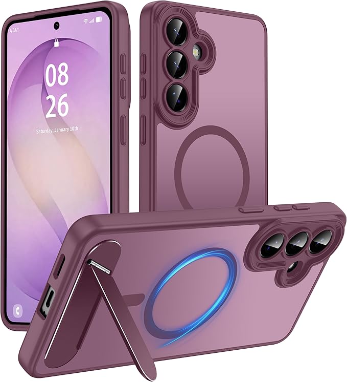 Magnetic for Samsung Galaxy S26+ Plus Case, [Compatible with MagSafe][Full Camera Protection][Built-in Invisible Kickstand] Translucent Matte Phone Case for S26 Plus 6.7" - Wine Red