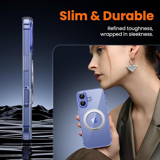 toushion 3 in 1 for iPhone 16 Plus Case Clear Ring Holder | Screen Protector *1 & Camera Lens Protector*1, Not Yellowing, Build in Kickstand, Military-Grade Protection