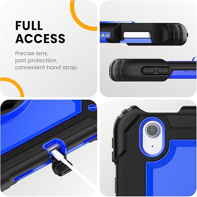timecity Case for iPad Air 11 Inch M4 / M3 / M2 (2026/2025/ 2024), 360° Rotating Stand, Pencil Holder & Wireless Charging, Shockproof with Screen Protector & Shoulder Strap - for Designers, Dark Blue