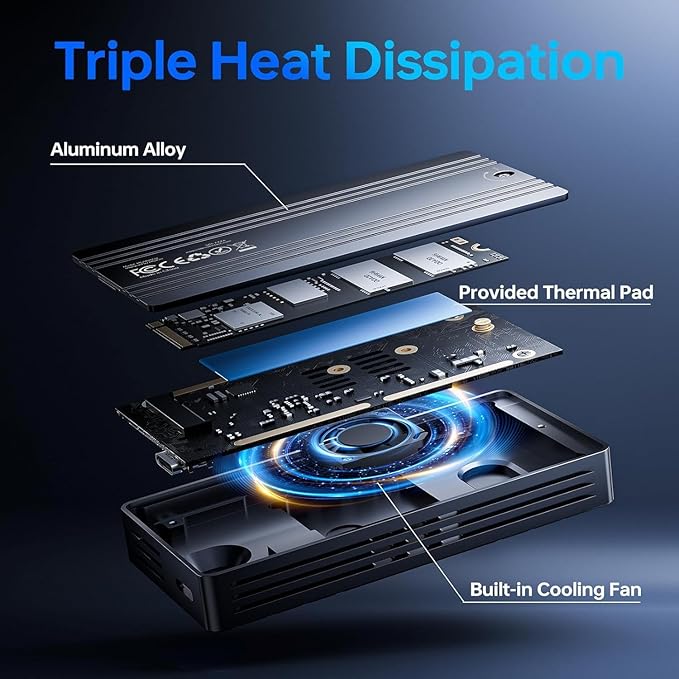 40Gbps M.2 NVMe Enclosure with Cooling Fan,Thunderbolt SSD Enclosure for M1 Pro/Max Mac,MOKiN Aluminum M.2 Enclosure Support M/B+M Key Size 2280/2260/2242 Compatible with Thunderbolt 3/4/USB4/3.2/3.1