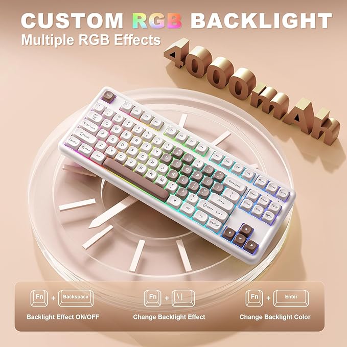 YUNZII B87 Wireless Mechanical Keyboard,QMK/VIA Programmable,TKL Layout 87 Keys,BT/2.4G/USB-C,Hot Swap Gasket Mount RGB Backlit Gaming with Wrist Rest for Win/Mac (Brown Heart, Milk V2)