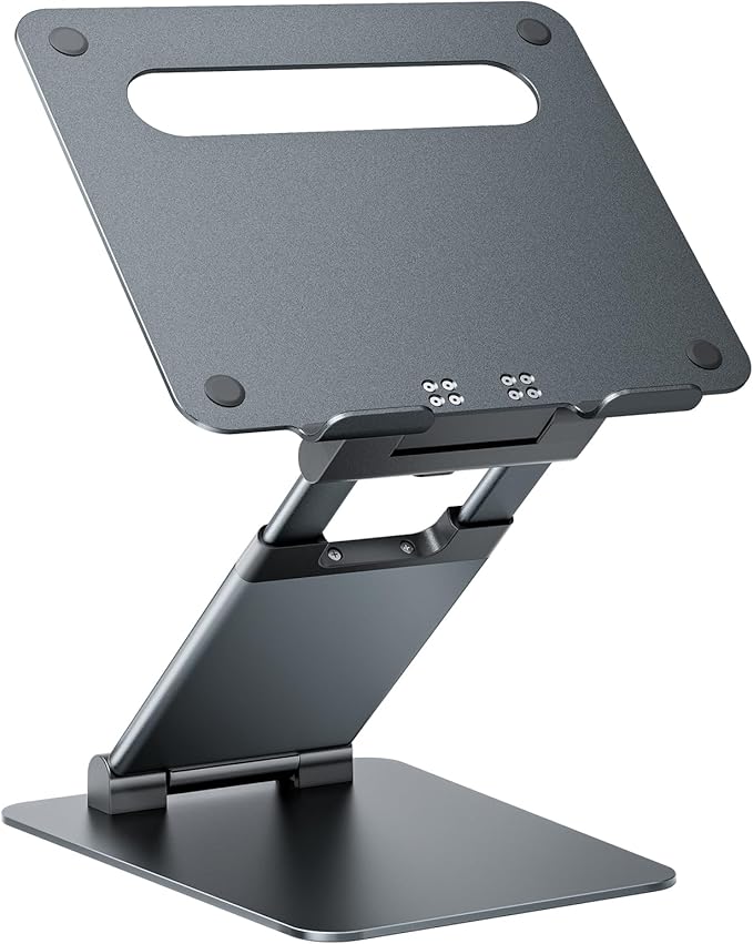 Nulaxy Height Adjustable Laptop Stand for Desk, Dual Foldable Aluminum Computer Riser, Pull Out Design Ergonomic Sit to Notebook Holder Convertor, Compatible with All 10-17" Laptops, Tablets, Gray