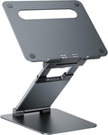 Nulaxy Height Adjustable Laptop Stand for Desk, Dual Foldable Aluminum Computer Riser, Pull Out Design Ergonomic Sit to Notebook Holder Convertor, Compatible with All 10-17" Laptops, Tablets, Gray