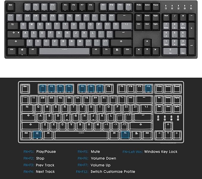 DURGOD K310 Corona White Backlit Full Size Mechanical Keyboard | 104 Keys Full Size | USB C Wired | Doubleshot PBT Keycaps | Programmable Keys | NKRO | Windows & Mac (Corona, Cherry MX Brown Switch)