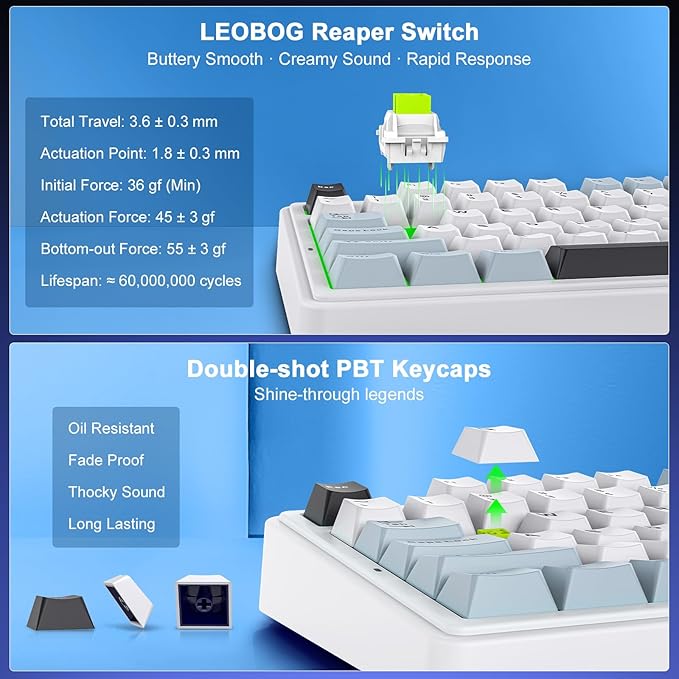 AULA F75 - 75% Wireless Mechanical Keyboard,Hot Swappable Custom Gaming Keyboard with Knob,BT5.0/2.4GHz/USB-C,RGB Backlit,Pre-lubed Reaper Switches,Double Shot PBT Keycaps,Mechanical Gaming Keyboards