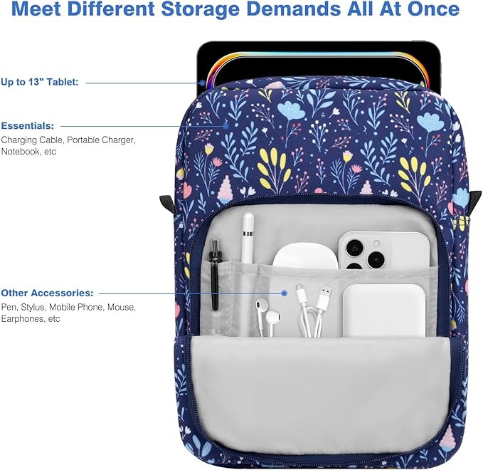 Dadanism 13 Inch Tablet Sleeve Shoulder Bag with Handle for iPad Pro 13" M4 2024, iPad Air 13", iPad Pro 12.9", Galaxy Tab S10+ Plus/S9 FE+/S9+ Plus 12.4", Remarkable Paper Pro 11.8", Night Blue