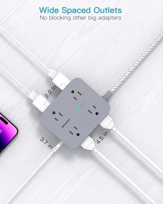 Surge Protector Power Strip - HANYCONY 8 Outlets 4 USB (2 USB C) Charging Ports, Multi Plug Outlet Extender, 5Ft Braided Extension Cord, Flat Plug Wall Mount Desk Charging Station for Home Office ETL