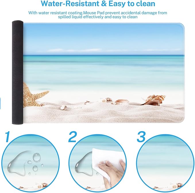 Britimes Summer Beach Sea Shells Large Mouse Pad Non-Slip Starfish Shore Sun Desk Pad Keyboard and Mouse Desk Mat Gaming Mousepad for Game, Office & Home, 31.5 x 15.7 in