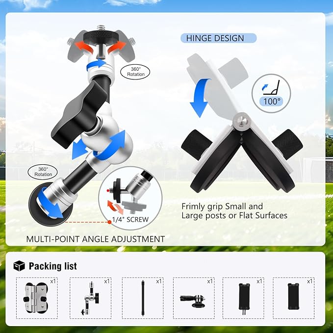 Magnetic Fence Mount for Mevo Start,Chain Link Fence Game Changer Mounting Kit for Baseball,Softball,Tennis,Picklebal Games Recording for GoPro,for iPhone,Pocket Rader,for Insta 360 X5 Action Cameras