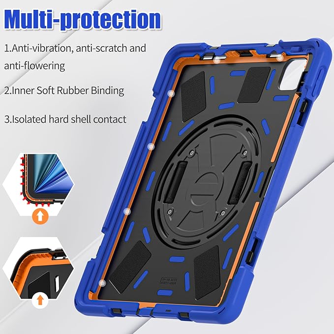TSQQST Case for iPad Air 11 Inch M4 2026/M3 2025/M2 2024, Cover for iPad Air 5th 4th Generation 10.9"/Pro 11 4th/3rd/2nd/1st Heavy Duty Shockproof Case with Screen Protector+Stand+Hand Strap, Blue