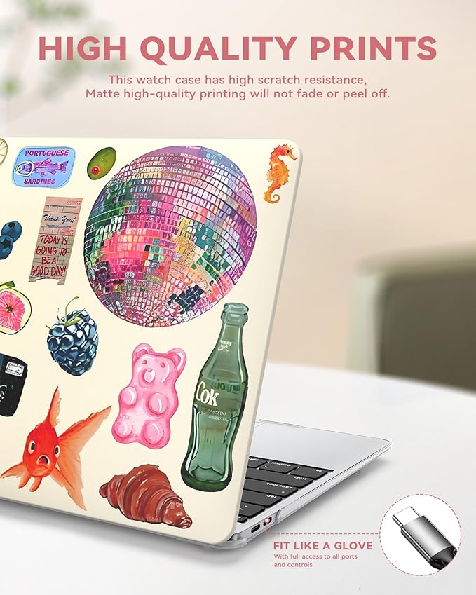 iCasso Compatible with MacBook Air 13 inch Case 2020-2018 Release A2337 M1 A2179 A1932, Cute Protective Plastic Hard Shell Case+Keyboard Cover for Mac Air 13.3,Vintage Stickers