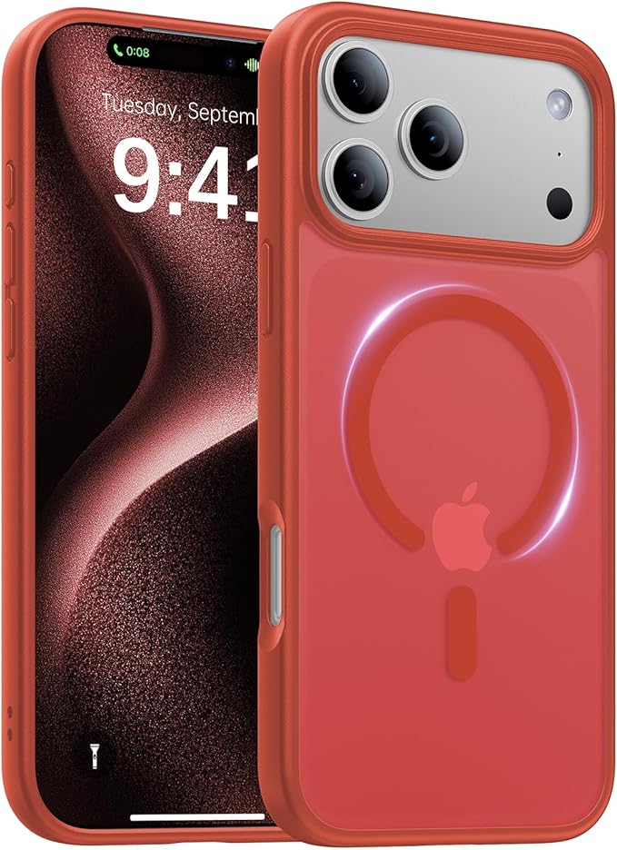 Magnetic for iPhone 17 Pro Max Case,[Anti-Slip][Compatible with MagSafe][Military Grade Drop Protection] Shockproof Protective Translucent Matte Phone Case for iPhone 17 Pro Max Case,Red